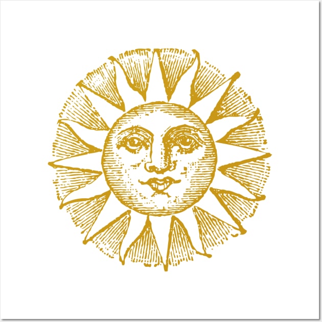 Sun Face | Sun with Face | Vintage Style Sun Illustration | Gold | Wall Art by Eclectic At Heart